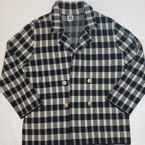 Anne Klein Double-Breasted Gingham Plaid Sweater Jacket EUC size XL